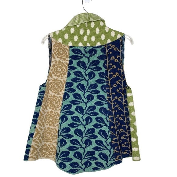 Patchwork Knit Vest Colorful Floral Sleeveless Jacket‎ Unique Artsy Statement - Picture 5 of 9